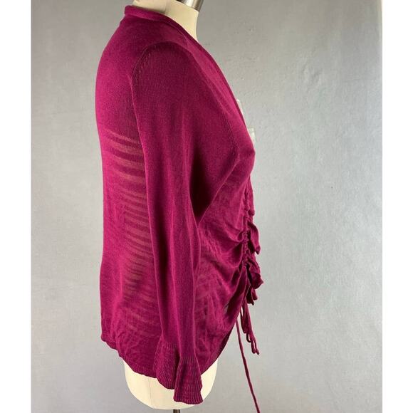 Dressbarn Womens Medium Open Front Cardigan Sweater with Ruching Pink - Picture 9 of 10